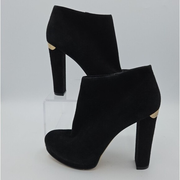 Michael Kors Womens Sz 5.5M Black Platform Ankle Heeled Boot Suede Side Zip EUC - Picture 2 of 8